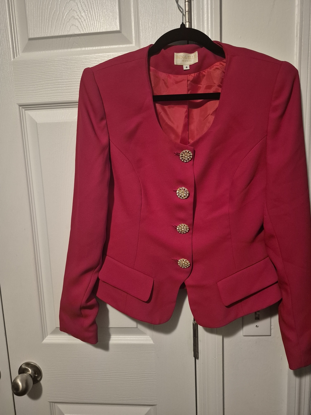 Women’s Vinyage Red Structured Button Blazer Jacket